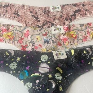 SPANX Understatements Thongs Panties 3 Pairs. Size 2X Zebra, Space Rose Garden